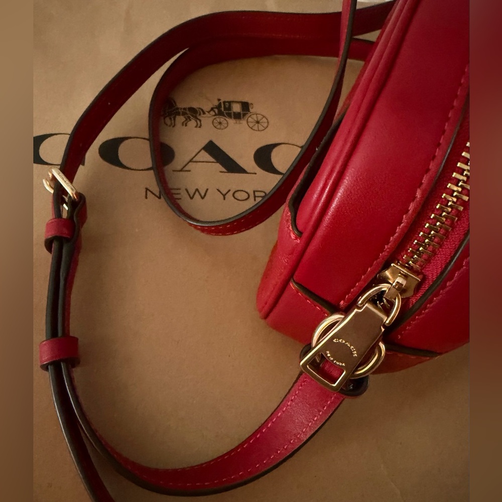 Coach MINI CAMERA BAG IN SIGNATURE LEATHER - Cherry NWT - Picture 11 of 16